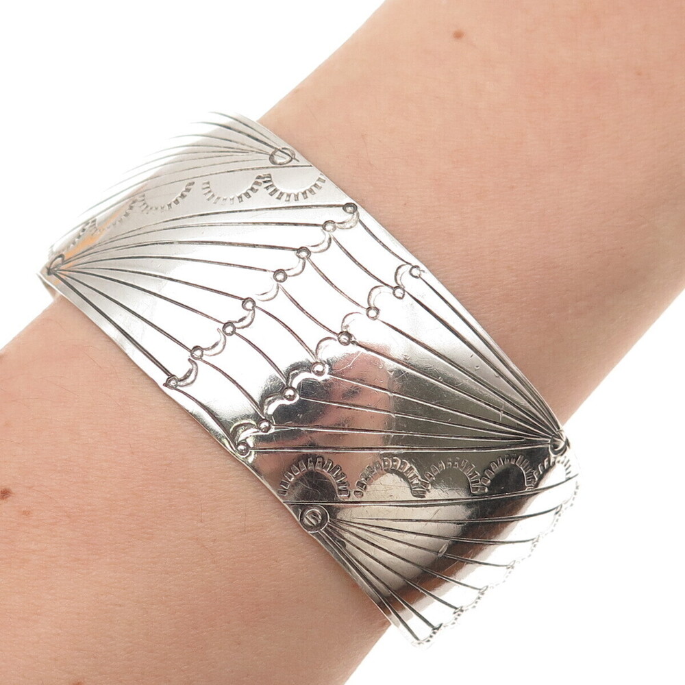 Helen Long Navajo Old Pawn 925 Sterling Silver Vintage Adjustable Bracelet 6.75"